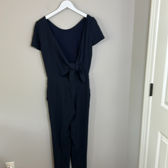 Sezane Combinaison Charles Marine Jumpsuit Tie Back Navy Blue Sz 36 US 4 NEW - Picture 7 of 12